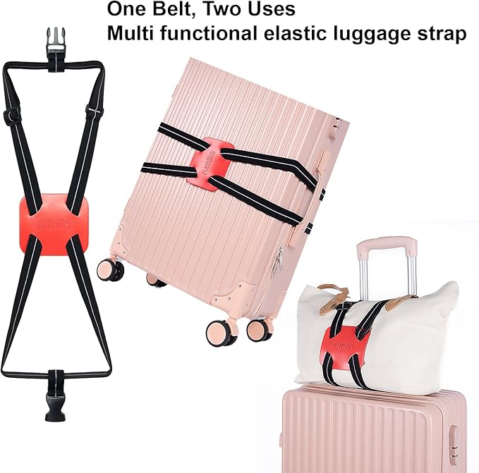 Luggage Straps for Suitcases, Travel Accessories to Connect Two Suitcase, Add A Bag Luggage Strap for Carry On Luggages Adjustable Buckle Belt (Black/Red-1pcs)