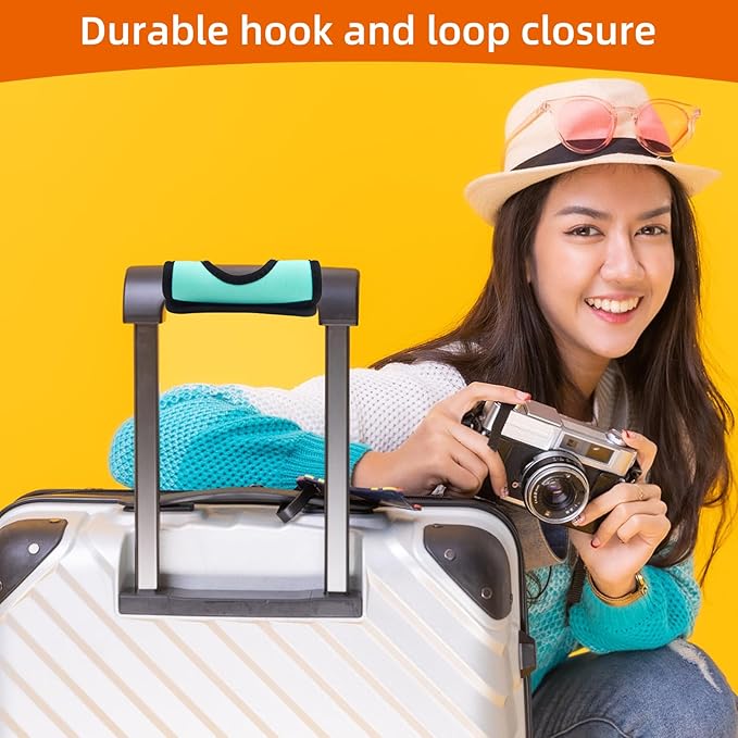 4 PCS Luggage Handle Wrap Set - Neoprene Handbag Grip Cover Protector with Hollow Design, Luggage Identifiers Suitcase Handle Wraps for Travel Bags in Navy Blue, Sky Blue, Orange & Black