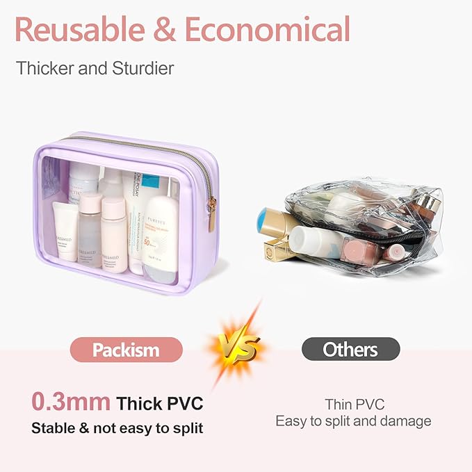 PACKISM Clear Makeup Bag - TSA Approved Toiletry Bag for Carry-on & Checked Luggage, Water Resistant Car Storage Organizer with Reinforced Seams
