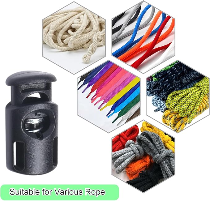 CooBigo 25pcs Plastic Spring Cord Locks for Drawstring, Paracord Toggle Stopper Clasp Elastic Shoeslace Lock Sweatpants Hoodie String Clips Gloves String Lock