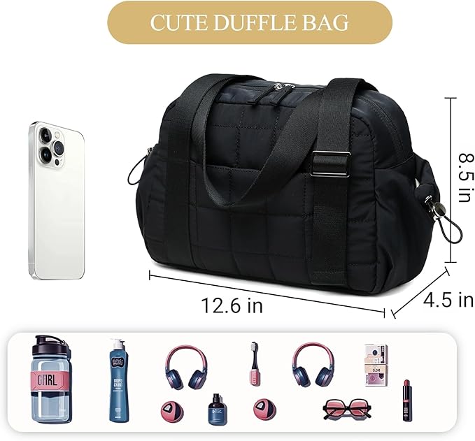 CAMTOP Mini Gym Bag for Women, Small Gym Tote Bag Puffy Quilted Sports Duffel Bag with Wet Compartment and Coin Purse Duffel Bags Dance Yoga Workout Bag for Gifts