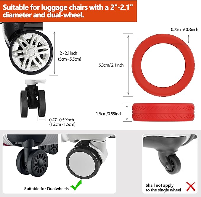 AWINNER Luggage Wheel Covers 8 Pack Upgraded,Silicone Luggage Wheel Protector Covers for most 8 Spinner Wheel Suitcases or Office Chair Caster,Durable,Mute and Shock Absorption (Red)