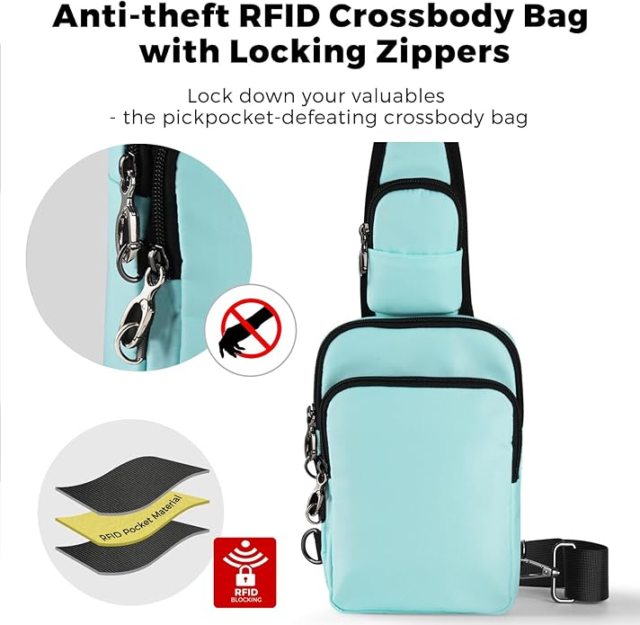 VADOO Sling Bag, Crossbody Bag with Zipper Lock, RFID Blocking & Water Resistant for Men and Women
