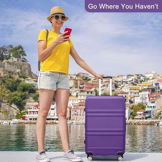 Kono 28 Inch Luggage Expandable Suitcase with Spinner Wheels TSA Lock Lightweight PC+ABS Hardside Large Checked Luggage Durable Rolling Suitcase Purple