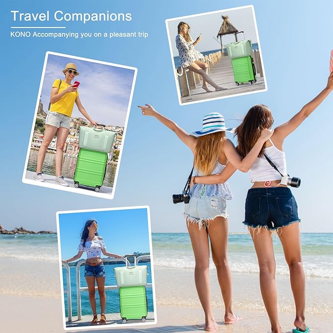 Kono Luggage Set 4 Piece Carry On Lightweight PC+ABS Hardside Luggage with TSA Lock Spinner Wheels Carry On Suitcase Apple Green