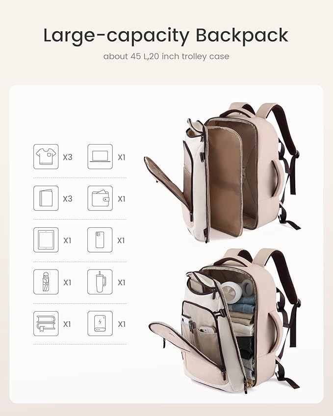 LOVEVOOK 50L Travel Backpack for Women & Men,Airline Approved Carry On Backpack with 3 Packing Cubes,TSA Waterproof Personal Item Bag, Weekender Overnight Essentials Backpacks fits 20" Laptop