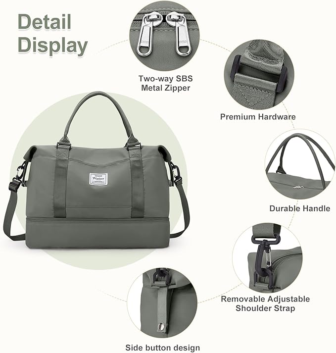Large Weekender Bags for Women, Travel Duffel Bags with Shoe Compartment,Personal Item Travel Carry on Overnight bag for women Travel 3PCS,Olive Green