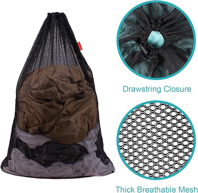 2 Pack Mesh Laundry Bags, 24 x 36 Inches Heavy Duty Drawstring Bag, Factories, College, Dorm, Travel and Apartment Dwellers, Black