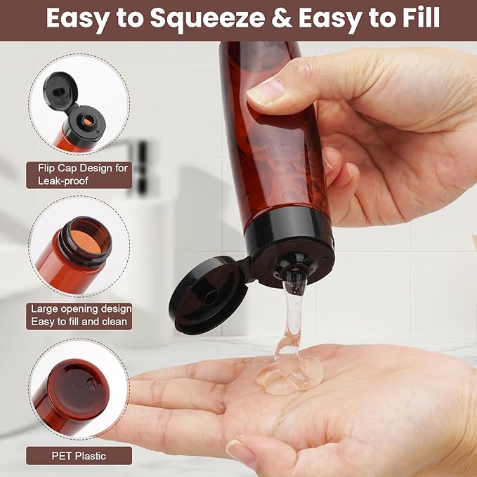 Cosywell 5 Pack Travel Bottles for Toiletries 3.4oz Shampoo Bottles TSA Approved Travel Size Containers Leak Proof Wide Mouth Squeeze Bottle for Lotion(Brown)
