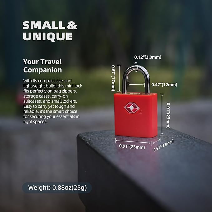 TSA Locks for Luggage with Key, Travel Luggage Locks TSA Approved 4 Pack, Small Padlock with Key, Same Keyed Mini Padlock for Suitcase, Backpack, Bag, Purse, Tent, Zipper, Tool Box (Red)