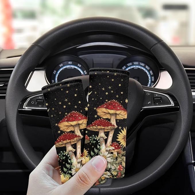 BIGCARJOB Mushroom Sunflower Luggage Handle Wrap Set for Suitcase 2 Pieces Suitcase Identifier Protective Cover Trolley Case Grip Travel Luggage Accessories Door Handle Replacement