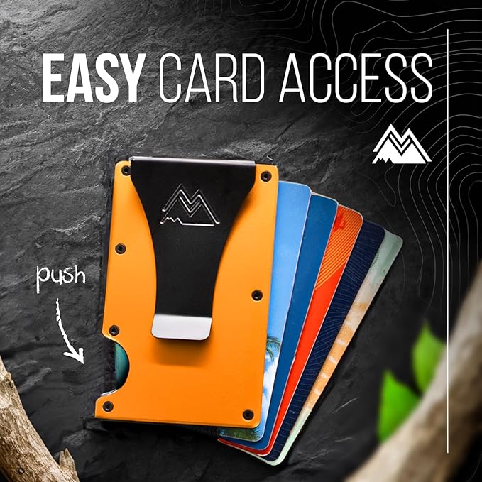 Mountain Voyage Co Minimalist Wallet for Men & Women - Slim RFID Wallet, Scratch Resistant, Credit Card Holder & Money Clip, Easily Removable Money & Cards, (Matte Orange)