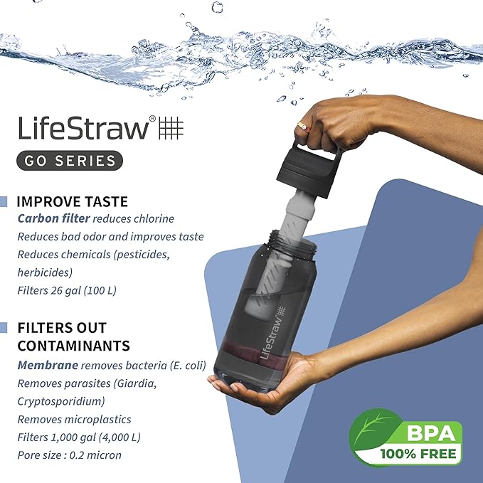 LifeStraw Go Series – BPA-Free Water Filter Bottle for Travel and Everyday Use, Removes Bacteria, Parasites and Microplastics, Improves Taste, 1L Nordic Noir