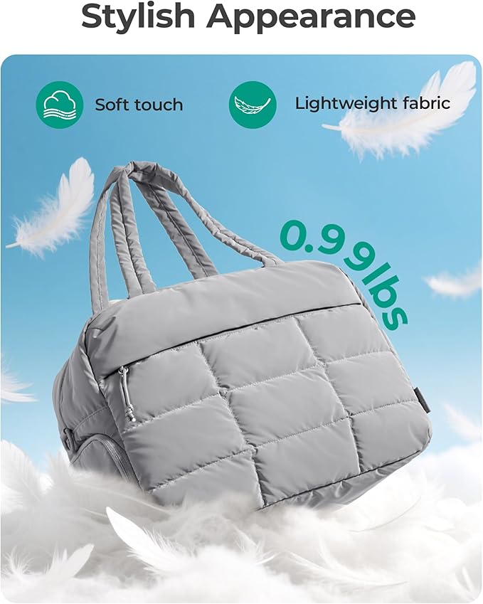 BAGSMART Gym Bag for Women, Carry on Travel Duffel Bag, Water-resistant Weekender with Shoe Compartment for Gym Travel Work, Grey, Medium