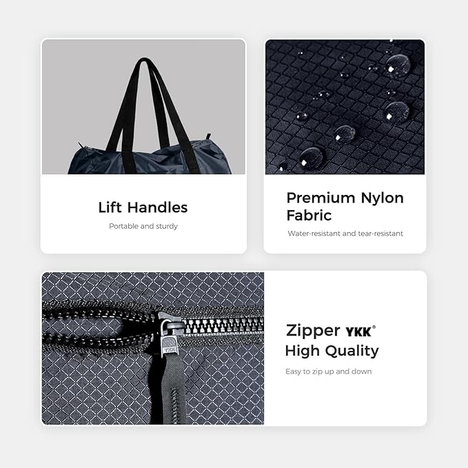 pack all 45L Foldable Duffel Bag, Water-Resistant Sports Gym Bag, Portable Weekender Bag Lightweight for Travel, Fitness and Camping (Navy Blue)