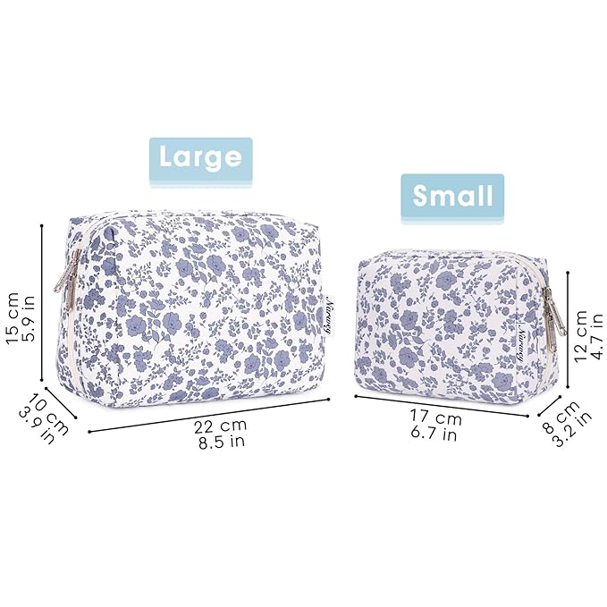 Narwey Small Cute Floral Makeup Bag for Purse Mini Cosmetic Bag Travel Makeup Pouch Zipper Pouch Cute Make up Bags with Compartments for Women Girls (Little Grayish Blue Flower, Small)
