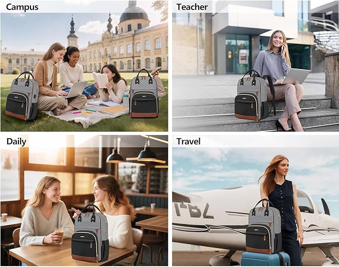 Laptop Backpack for Women Work Bag - Fits 17.3 Inch Laptop Bag Travel Work Backpack Anti-theft Bags with USB Charging Business Computer Waterproof Backpack Purse for Nurse Teacher Black Grey Brown