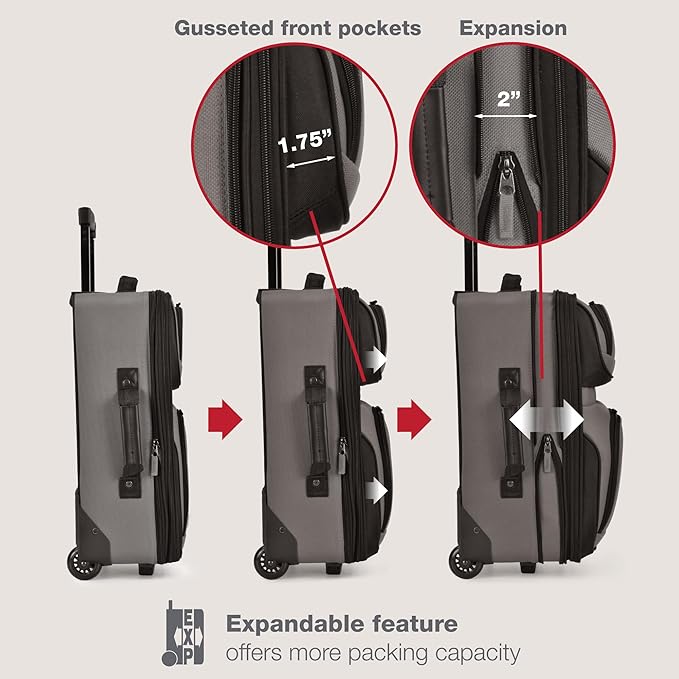 U.S. Traveler Rio Lightweight Softside Rolling Carry-on Suitcase, 2-Wheel Single, Grey