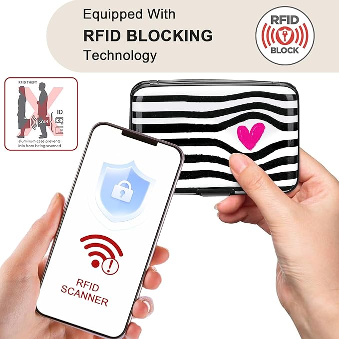 ELFISH Mini RFID Aluminum Wallet Credit Cards Holder Business Card Case Metal ID Case for Men Women (Eye heart)