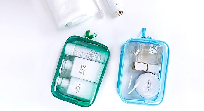 Buminee Clear Pouch Small, Clear Makeup Bag, 6.6"x2.3"x4.7" Size TSA Approved Toiletry Bag, Clear Travel Bags for Toiletries, Clear Cosmetic Bag for Women and Men Small-1 Pack Green