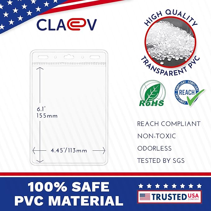 Claev Flexible and Tear Resistant Vertical 4x6 Passport & Card Holders (4x6 Extra Large (XXL), 100 Pack), Clear Zipperless ID Plastic Name Card Badge Holders for Travel, Conferences, Conventions