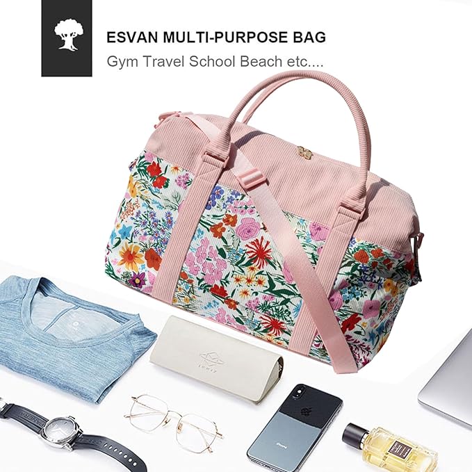 ESVAN Travel Tote Duffel Gym Bag,Weekender Overnight Carry-on Tote Crossbody Bag with Wet Pocket and Trolley Sleeve Upgraded