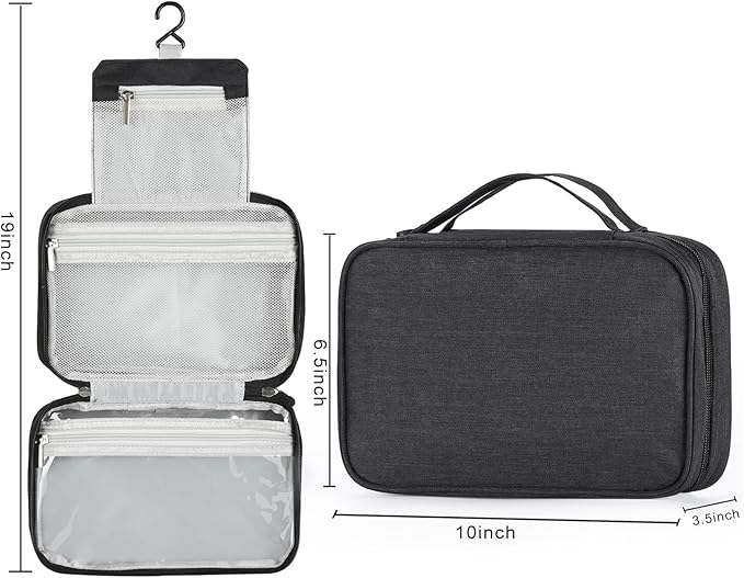 Etercycle Compact Travel Toiletry Bag for Women & Men, Waterproof Hanging Shower Organizer with Hook, Portable Foldable Wash Pouch for Bathroom/Shaving/Camping - Small-Size Space-Saving Design- Black