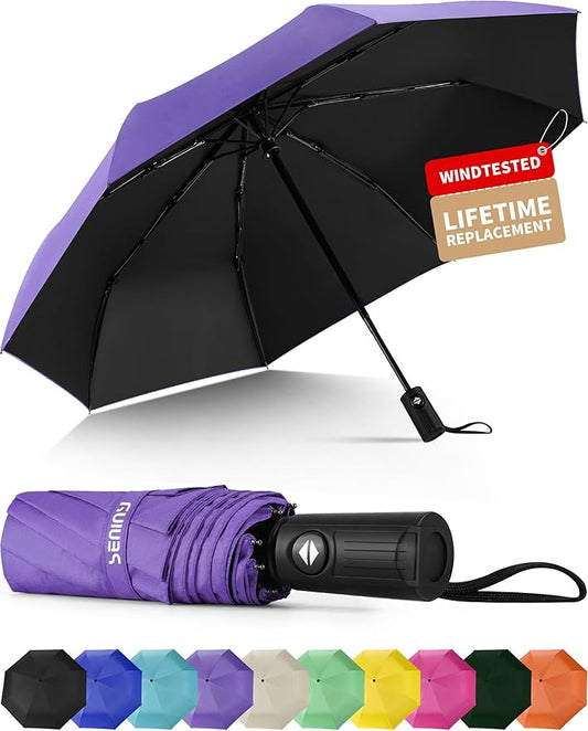 Seniny Windproof Travel Umbrella, Automatic Umbrellas for Rain, Portable & Compact Umbrellas for Backpack, Strong UV for Protection, Folding Small Sun Umbrella for Car, Walking