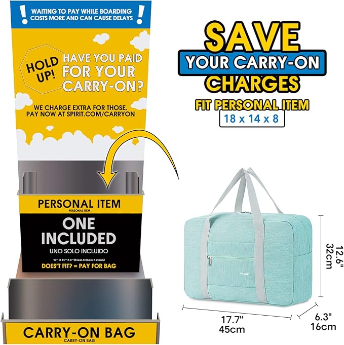 For Spirit Airlines Personal Item Bag 18x14x8 Foldable Travel Duffel Bag Tote Carry on Luggage Duffle Overnight for Women and Men