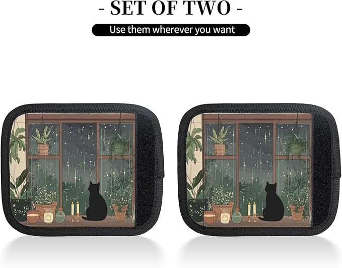 Black Cat Witchy Cottage Window Plants Luggage Handles Wrap Grips For Suitcases Luggage Travel Accessories For Airplane 2pcs