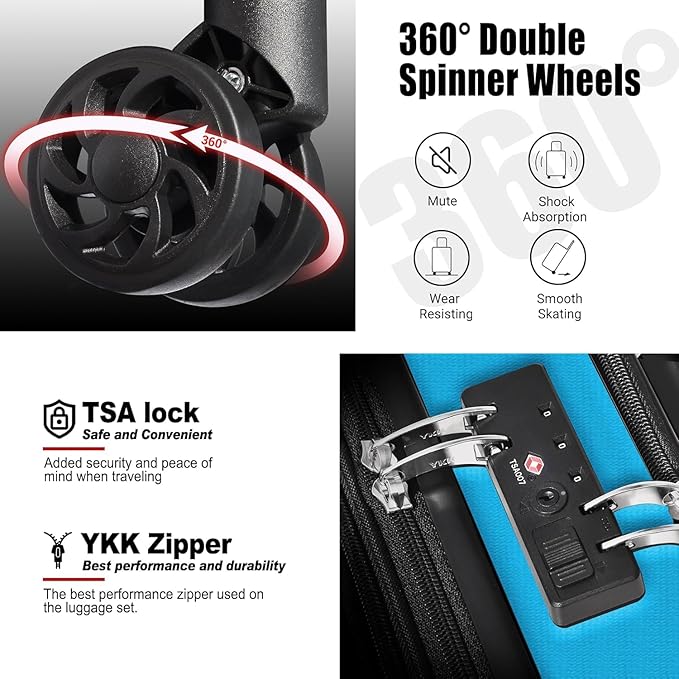 Classic 20" Carry-On with TSA Lock Spinner Wheels, Lightweight Hardside Expandable Suitcase with Front Open Pocket Compartment, Blue