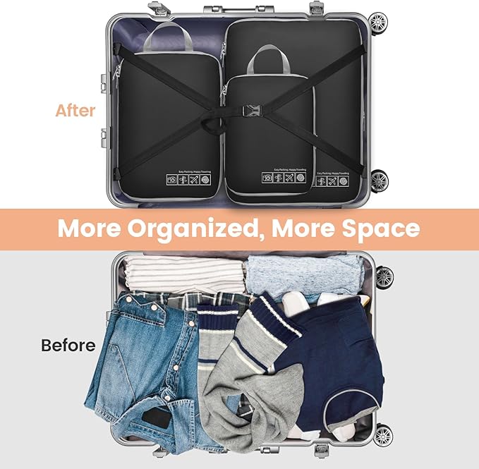 Cambond Compression Packing Cubes for Travel - Lightweight Expandable Travel Bags Luggage Organizers Travel Essentials Compression Cubes for Travel Space Saver for Carry on Suitcases Organizer