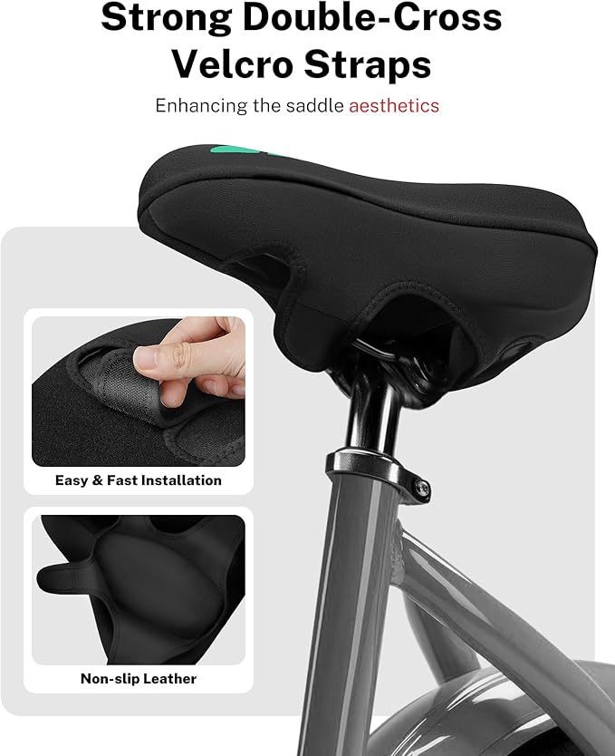 MEENCOOL Bike Seat Cushion - Gel Padded Bike Seat Cover for Men Women Comfort, Adjustable Velcro Secure Bicycle Seat Cushion Compatible with Peloton, Indoor & Outdoor Bicycle Seat(11"x7")