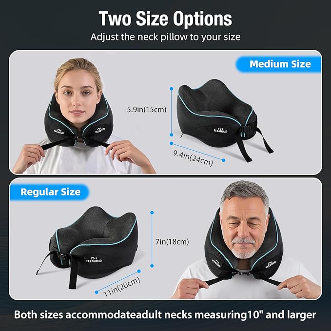 Teemour Neck Pillow for Traveling, Travel Neck Pillows for Airplanes, GIFS for Mom Memory Foam Airplane Pillow for Long Flight, Travel Essentials, Design for Airplane, Car & Office