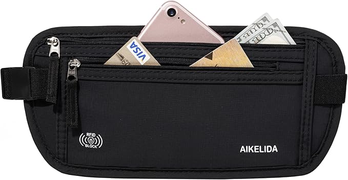 Money Belt - Slim Passport Holder RFID Blocking Travel Wallet Undercover Fanny Packs for Men Women - Black