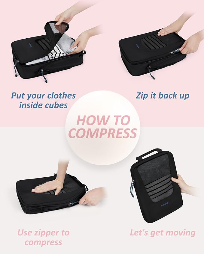 BAGSMART Compression Packing Cubes for Travel, 6/5/4set Lightweight Packing Organizers, Summer Travel Essentials Suitcase Organizer Bags Set