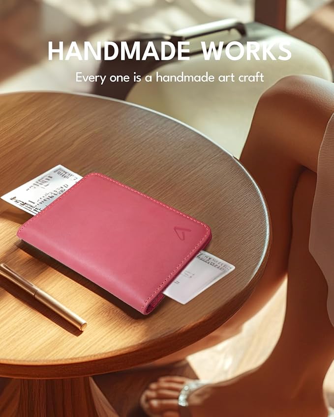 ALLIVE Passport Holder for Travel, Genuine Leather Passport Holder Women Men,Passport Cover,Travel Wallet Must Haves Airport Essentials Travel Gifts Pink