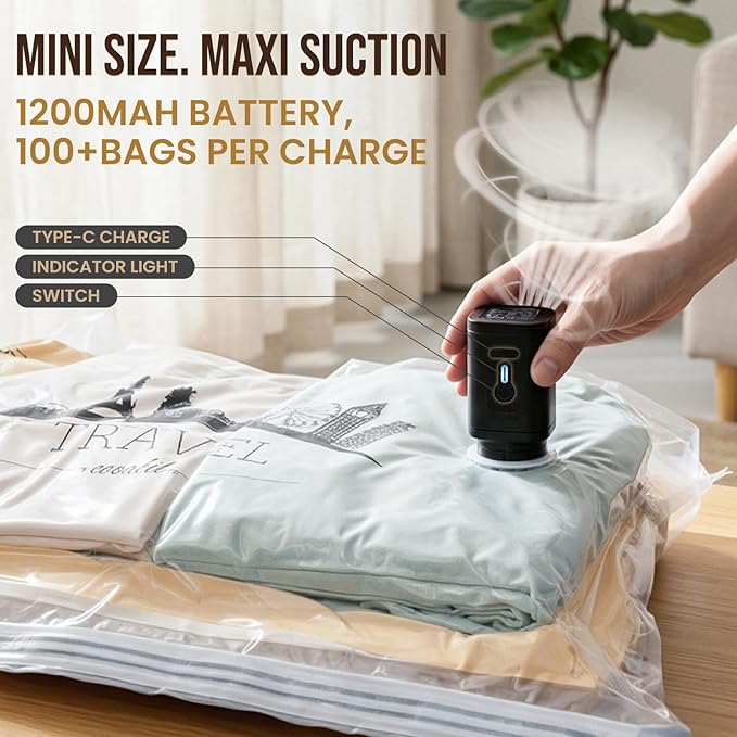 TAILI Vacuum Storage Bags with Rechargeable Electric Pump, 10 Pack (4M+4L+2XL), Vacuum Seal Bags for Clothing, Packing Cube Compression for Vacation Cruise, Portable Solution for Travel Essentials