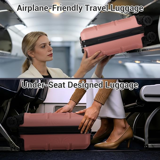 Kono 15'' Underseat Carry On Luggage Airline Approved, Anti-Scratch PC+ABS Hardshell Carry on Suitcase with Smooth Spinner Wheel, Lightweight Overnight Carry on for Short Travel, Nude/Rose Pink