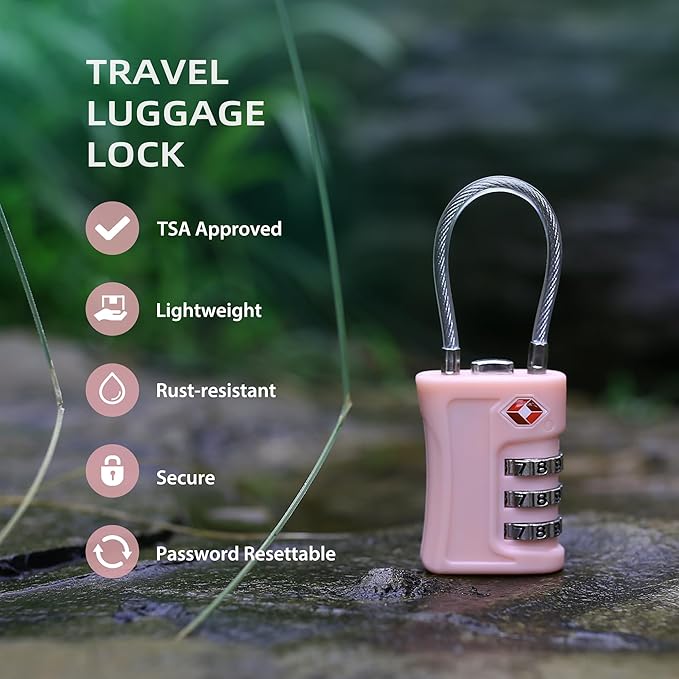 Luggage Locks TSA Approved 2 Pack, Small Padlock Combination, TSA Locks for Luggage, Travel Combo Padlock with Code, for Suitcase, Backpack Zipper, Locker, Gun Case (Black+Pink)