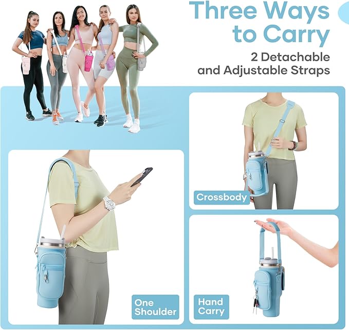 linmaya Water Bottle Carrier Bag for Stanley Cup 40/30oz with Phone Holder Pockets,Neoprene Water Bottle Cross-body Bag with Adjustable Shoulder & Hand Strap Stanley Cup Accessories