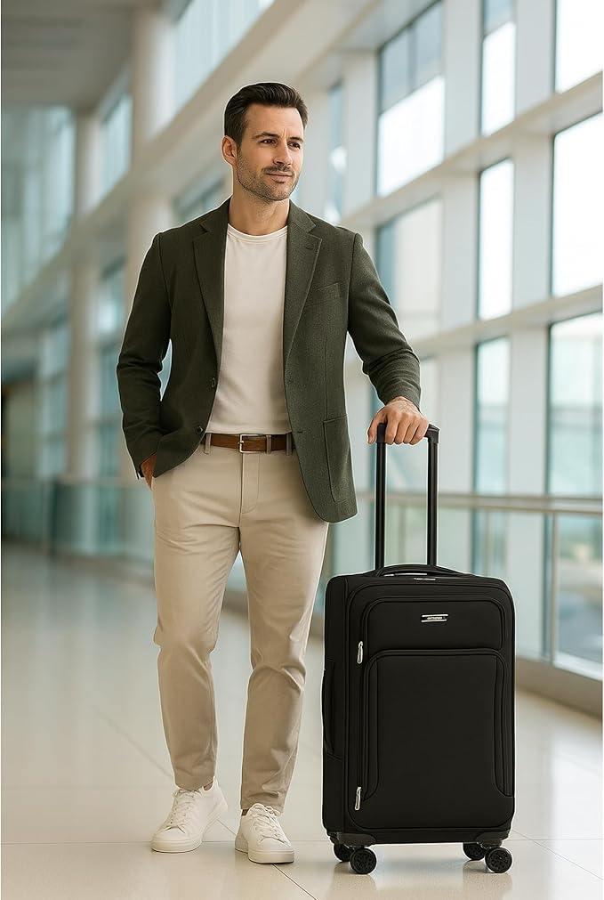 World Traveler Dejuno Jasper 24-Inch Lightweight Expandable Spinner Luggage - Black