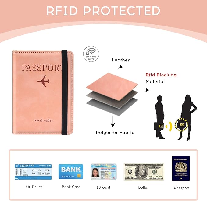 ILIYAH-Passport Cover-Passport Holder Travel Wallet-RFID Blocking Passport Case Travel Accessories Card Holder Wallet Unisex Travel Gifts (Pink)