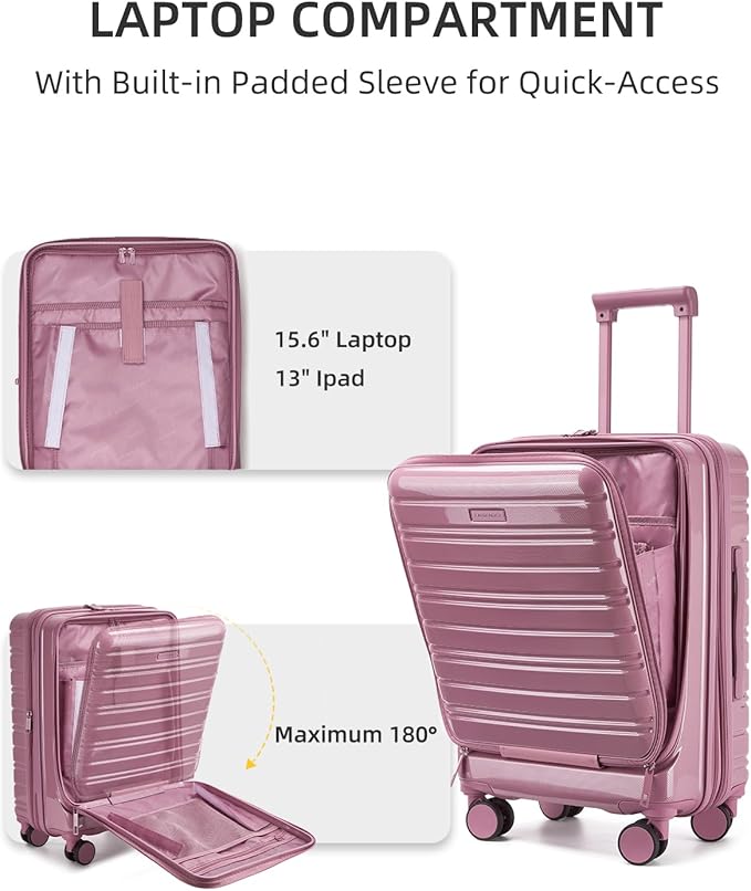 LARVENDER Carry On Luggage 22x14x9 Airline Approved, 20 Inch Expandable PC+ABS Hardside Carry On Luggage with Front Pocket Spinner Wheels TSA Lock for Women Men (Silk Rose)