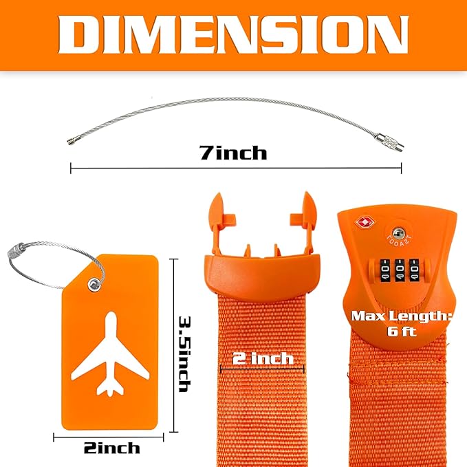 Luggage Straps with TSA Combination Lock and Luggage Tags Set, Luggage Straps for Suitcases - Portable Suitcase Straps and Luggage Belt