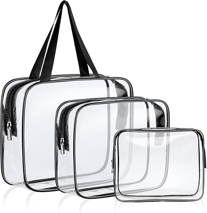 3 Pack PVC Waterproof Toiletries, Crystal Clear PVC Travel Toiletry Bag, TSA Approved Travel Toiletry Bag with Zipper, Multi-size Unisex Clear Cosmetic Bag