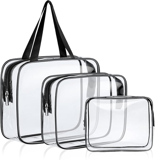 3 Pack PVC Waterproof Toiletries, Crystal Clear PVC Travel Toiletry Bag, TSA Approved Travel Toiletry Bag with Zipper, Multi-size Unisex Clear Cosmetic Bag