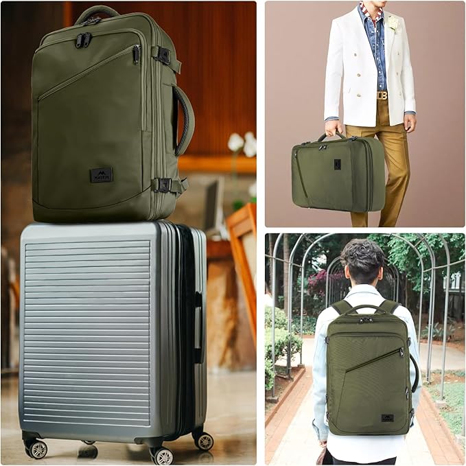 MATEIN Mens Backpack for Travel, Extra Large Expandable Carry on Backpack with Hideaway Shoulder Straps for Travelling, Water Resistant Heavy Duty Daypack, Gifts for Men Women, Dark Green