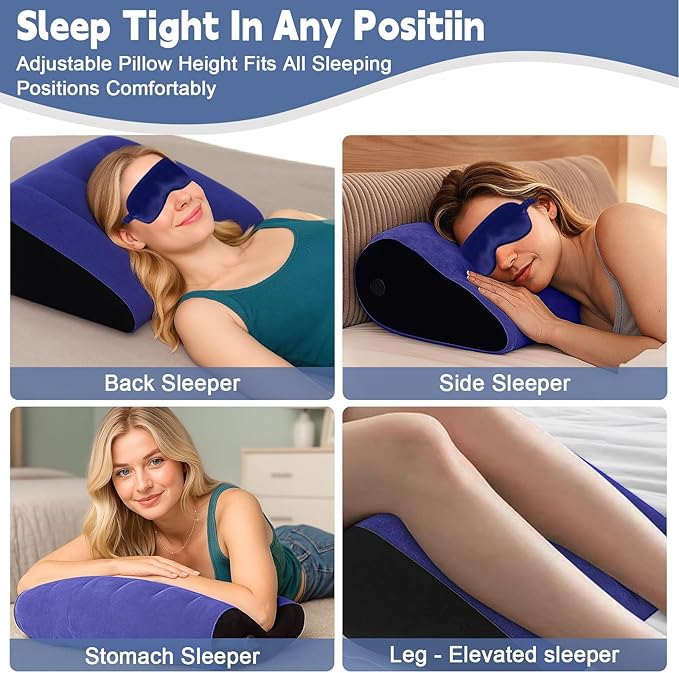 TheClover Inflatable Wedge Pillow for Sleeping - Leg Elevating Pillow with Sleep Mask, Bed Wedge Pillow for Camping