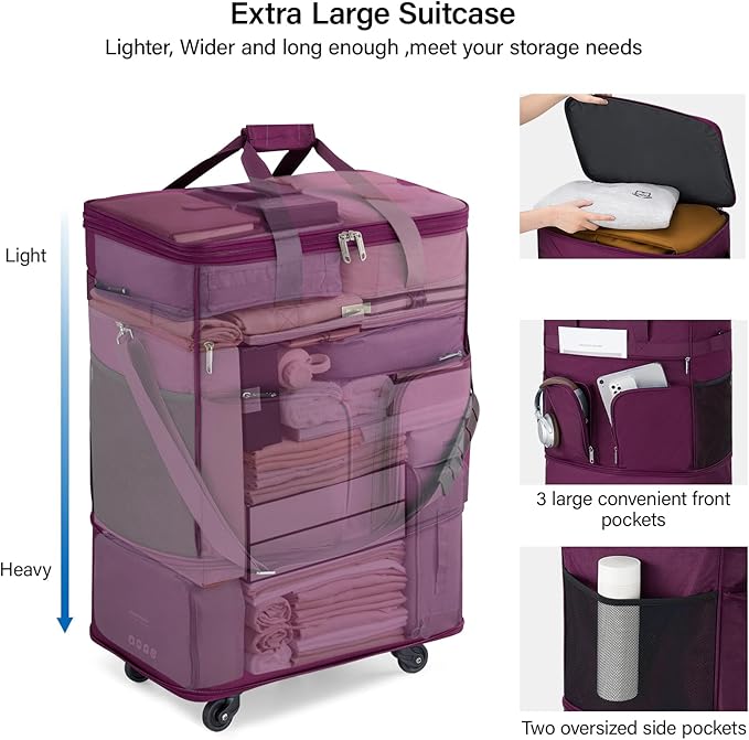 Hanke Expandable Large Suitcase 4 Wheels Lightweight Collapsible,Foldable Suitcases &Travel Bags Hand Luggage Extend 20/24/28 inch Suitcases Duffel Bag Without Telescopic Handle for Men & Women